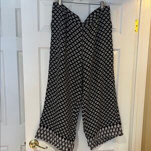 LOFT Black, White and Tan Geometric Wide Leg Pants